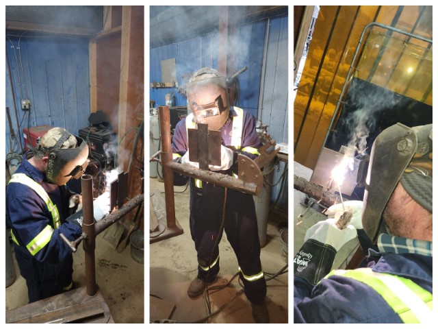 Photo collage of a welder doing CWB weld test 