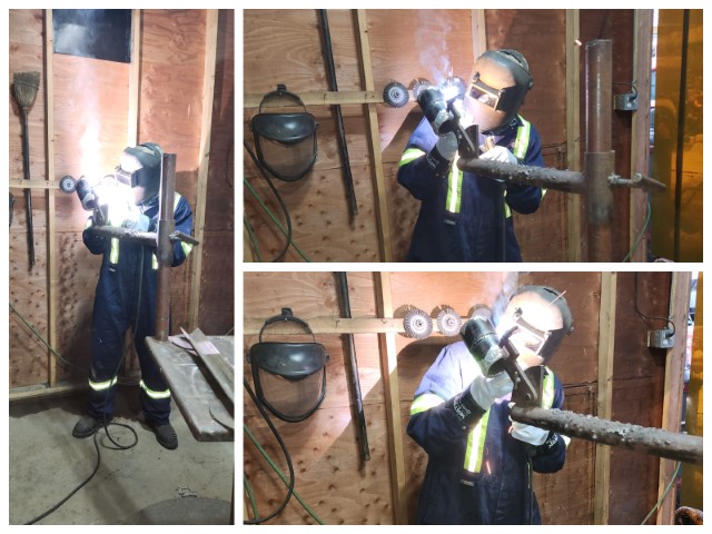 Photo collage of a welder doing pressure weld test